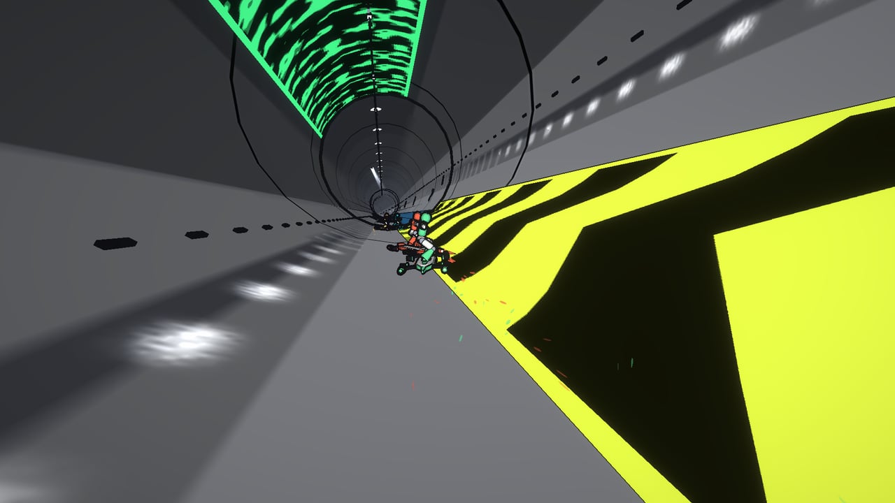 Chasing the pack into a purpose-built race bore, boost chevrons running down the wall